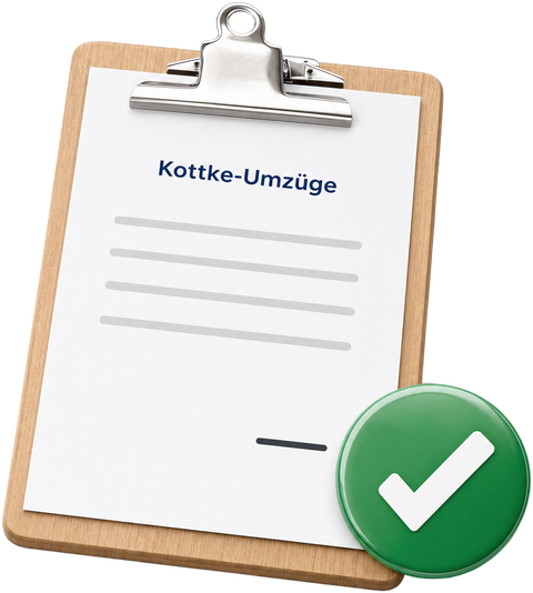 Klemmbrett mit schriftlichem Festpreisangebot und grünem Haken