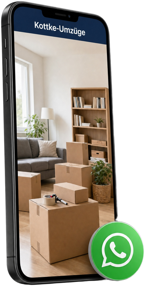 Smartphone mit Fotos einer Wohnung, bereit zum Verschicken per WhatsApp
