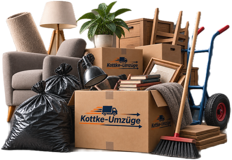 Möbel, Kartons und Säcke für die Entrümpelung