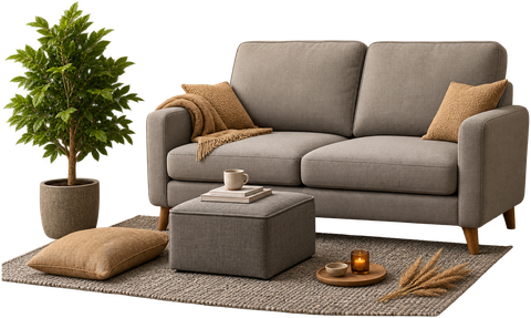 Sofa mit Hocker, bereit für den Umzug